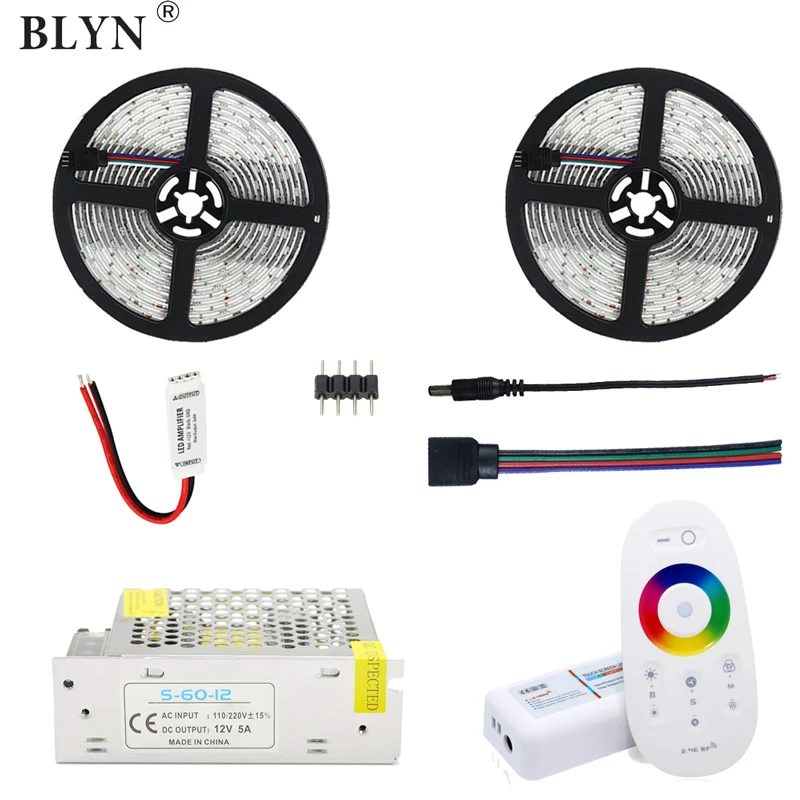 30 м 20 м Светодиодная лента RGB 5050 SMD Водонепроницаемая Диодная лента в свет+ RF 2,4 г RGB контроллер Сенсорная панель 12 В Светодиодный источник питания
