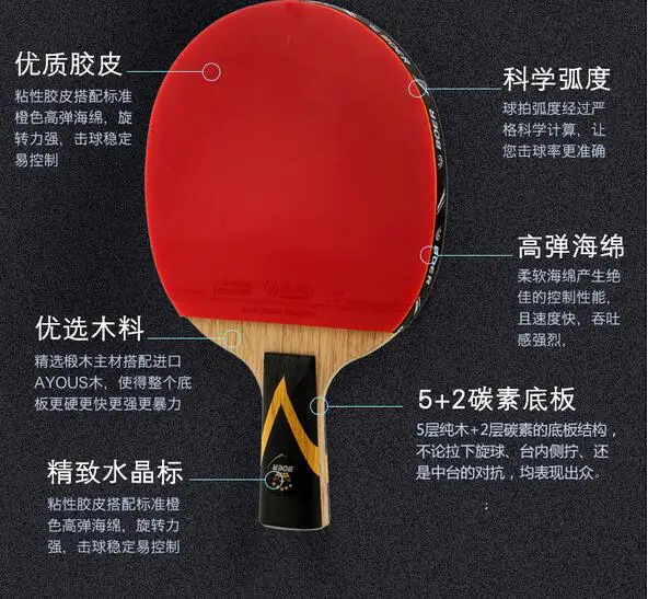 Ракетка для настольного тенниса Ddouble espinillas-in de caucho de Ping Pong tenis de mesa