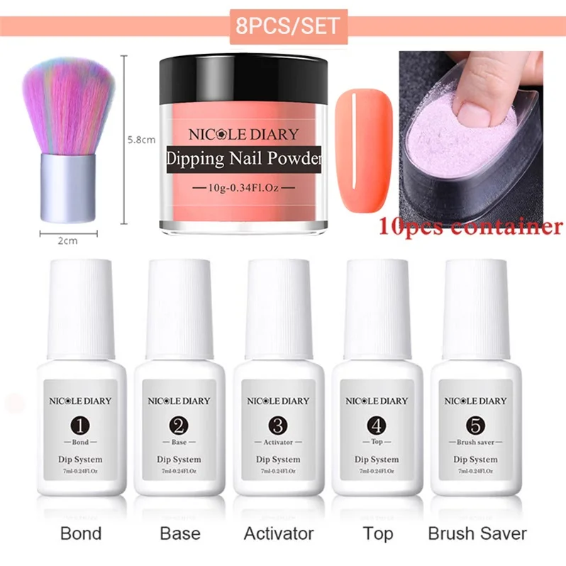 set 5 NICOLE дневник матовый Dip порошок для ногтей набор 10 г красочные окунания ногтей блеск набор натуральный сухой хром пыль пигмент украшения - Цвет: set 5