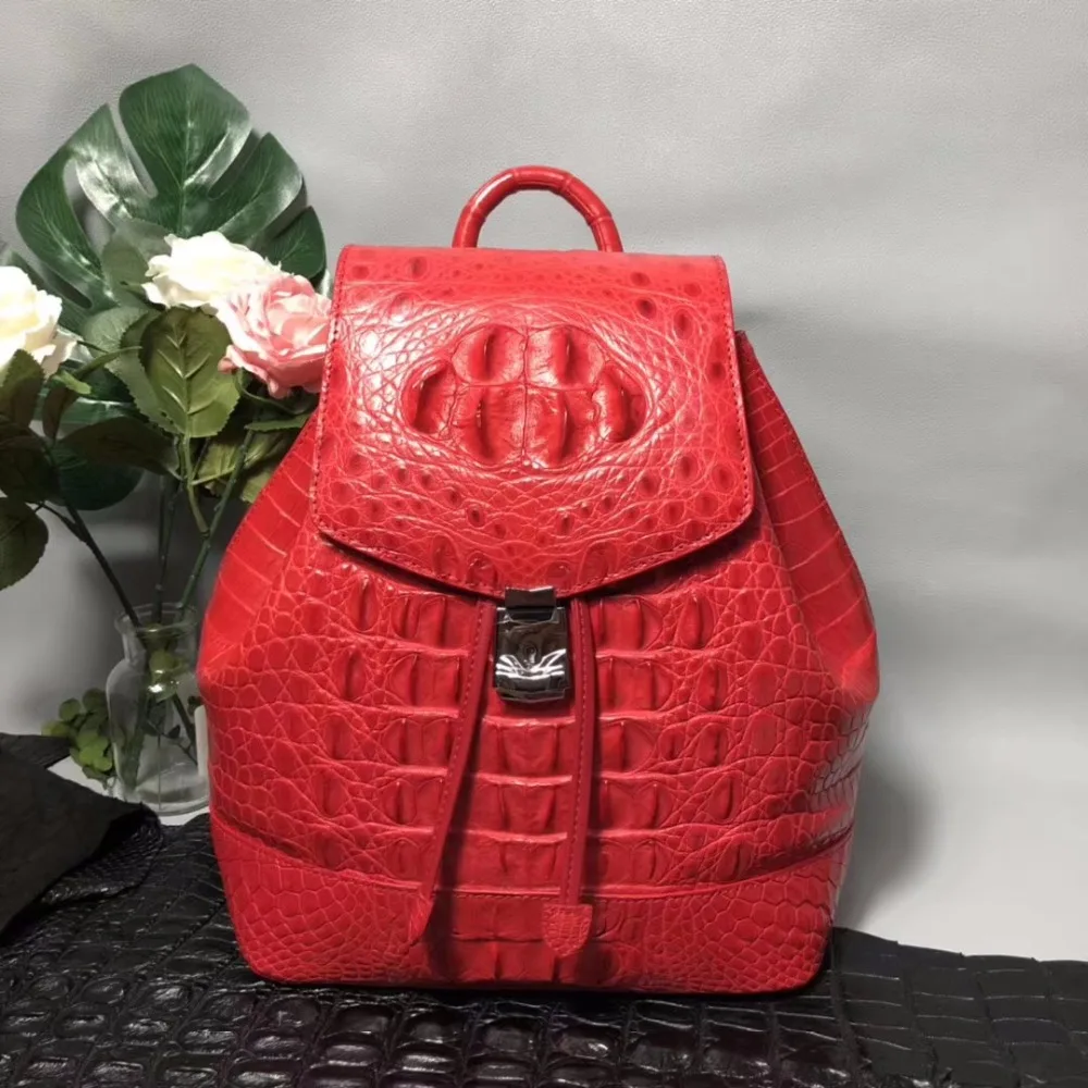 Женский рюкзак из натуральной кожи аллигатора|backpack designer|designer backpackred backpack |