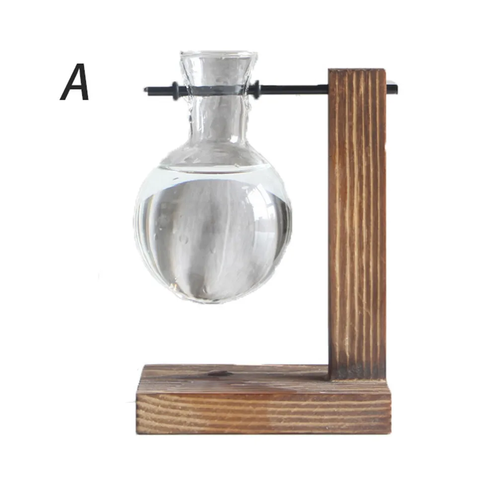 Glass and Wood Vase Planter Terrarium Table Desktop Hydroponics Plant Bonsai Flower Pot Hanging Pots with Wooden Tray Home Decor | Дом и сад