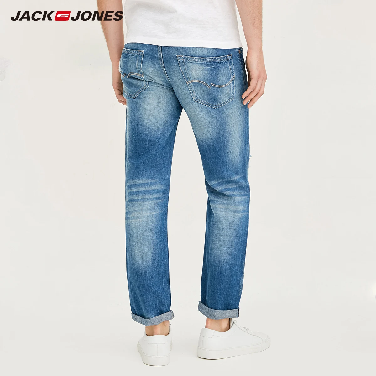 Jack Jones мужские летние зауженные джинсы из хлопка и льна, потертые прямые мужские рваные джинсы, уличная одежда | 217232521