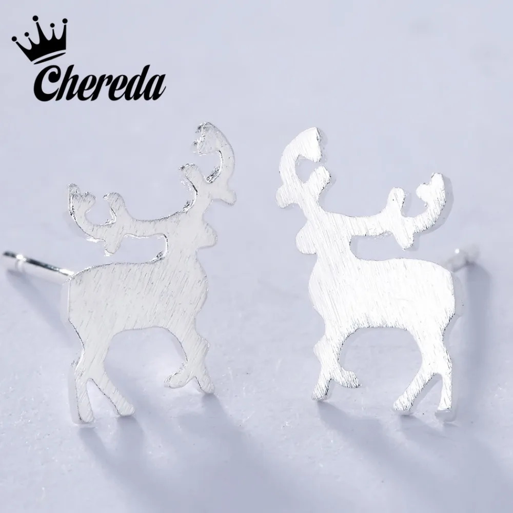 Женские серьги пусеты Chereda с ушками оленя и лося модные украшения|silver stud earrings|fashion