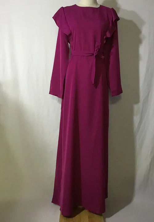 Purple Модные оборки, комбинированное платье dubai abaya мусульманское Тонкий Женская одежда кафтан платье исламский женские платья с длинным рукавом - Цвет: Purple