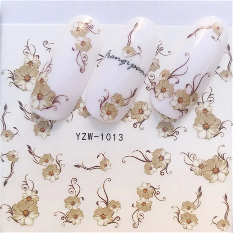 YZW-1013 Смешанные цветы, 23 стиля, переводные наклейки для ногтей, красивые Переводные картинки для декора, временные татуировки - Цвет: YZW-1013
