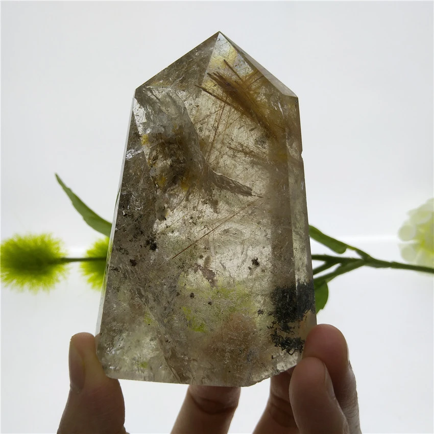 185 г рутилированная кристаллическая палочка призрака кварцевая точка с