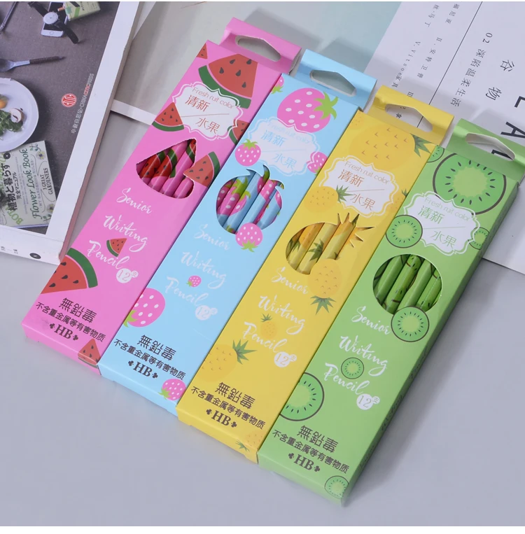 12 шт./упак. Kawaii карандашей фрукты дерево охраны окружающей среды карандаш платье с героями мультфильмов школьные канцелярские пишущий карандаш
