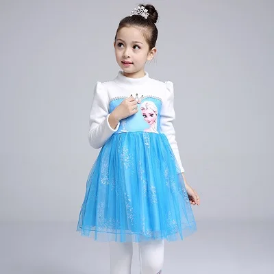 thick blue Платье Эльзы для девочек; костюмы для детей; платье Снежной Королевы для костюмированной вечеринки; платье принцессы Анны; Детские праздничные платья; fantasia vestidos - Цвет: thick blue