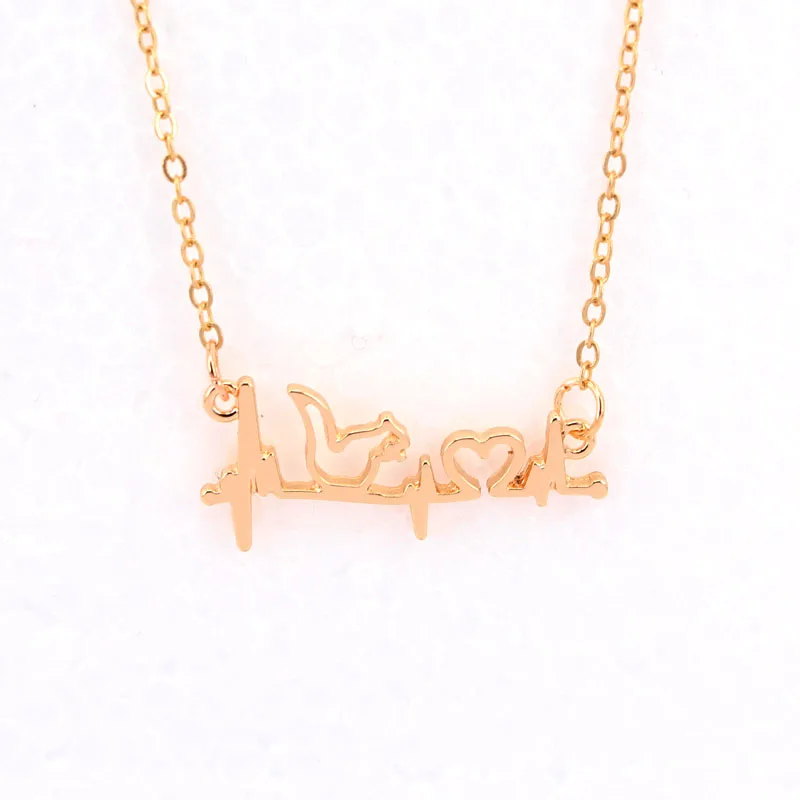 

hzew Electrocardiogram squirrel heart pendant necklace