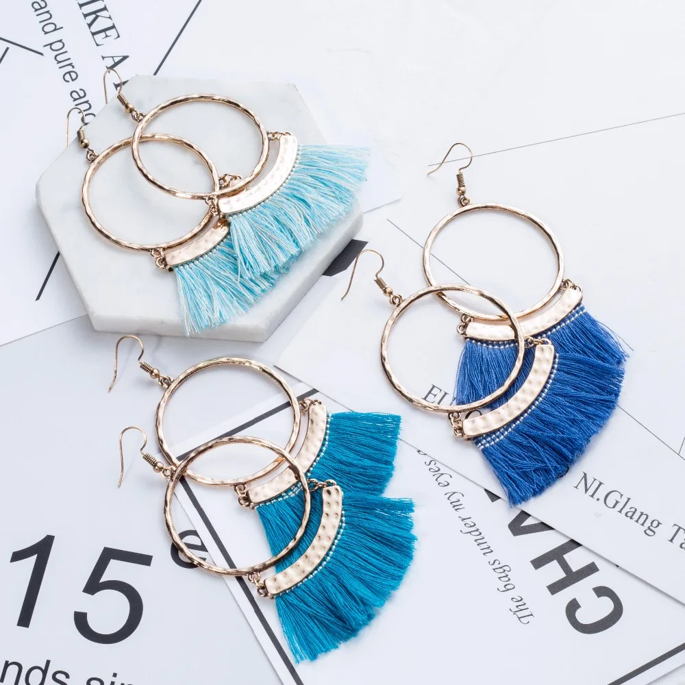 2019 Boho Этнические серьги с кисточками в богемном стиле большой золотистое круглое