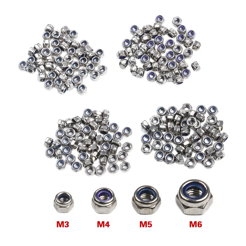

50Pcs M3 M4 M5 M6 Locknut Slip Nylon Hex Nut DIN985 Galvanized Carbon Steel Self-locking Nut Lock Nut