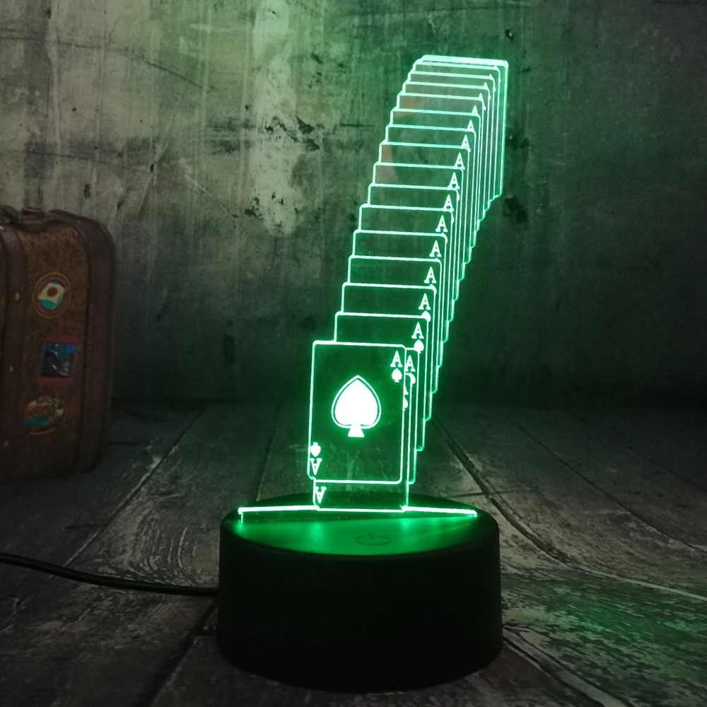 Блеск покер игральные карты кости игры вечерние 3D Ночник светильник