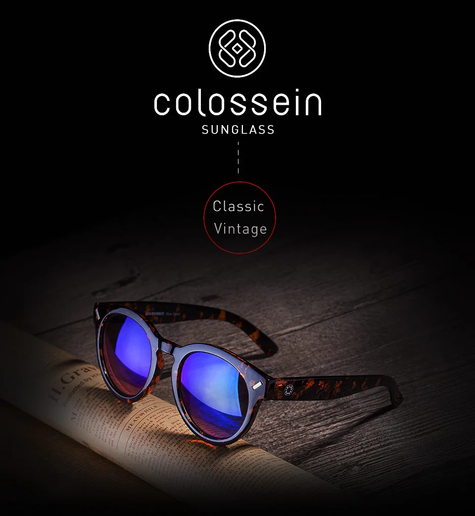 COLOSSEIN винтажные солнцезащитные очки рамка черепаха синее покрытие круглые очки унисекс ретро солнцезащитные очки для Мужчин для Женщин уличные очки