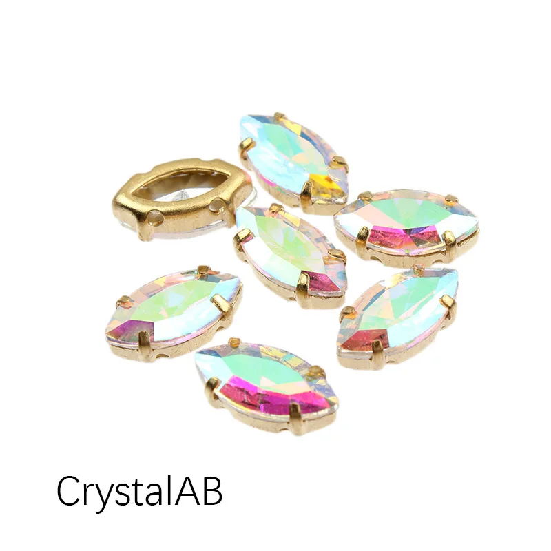 Crystal AB 5x10 мм конский глаз золотой коготь инкрустированные стеклянные хрустальные стразы для шитья. 30/100/Сумка для одежды, обуви и украшения шляпы - Цвет: Crystal AB