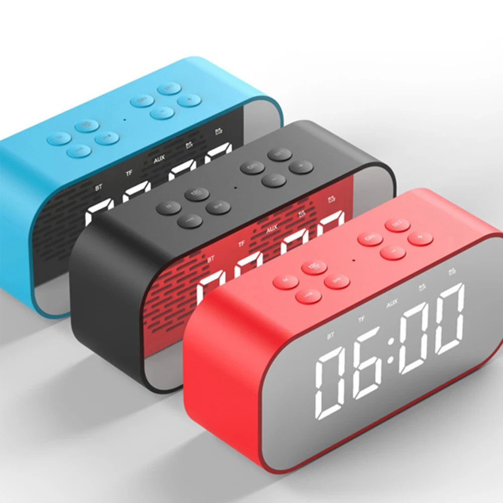 Bluetooth Speaker with FM Radio LED Mirror Alarm Clock Subwoofer Music Player Snooze Desktop Clock Portable Mirror MP3 Player