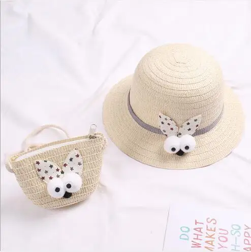 A-1Bag with hat Летняя популярная новая забавная головка кролика детская соломенная шляпа для девочек шапка принцессы дорожная Студенческая пляжная шляпа с полями из двух предметов - Цвет: A-1Bag with hat