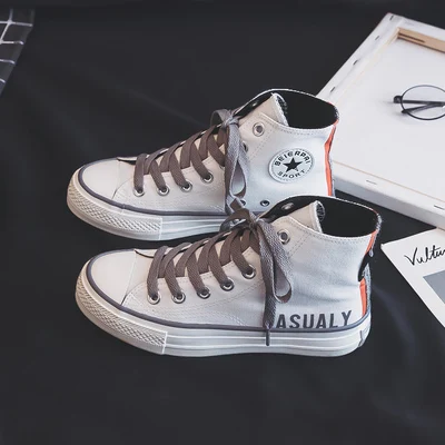 Белый Женский Оранжевый обувь высокие модные кроссовки Весенняя новая стильная обувь для девочек Вулканизированная парусиновая Обувь На Шнуровке Noctilucence - Цвет: Белый