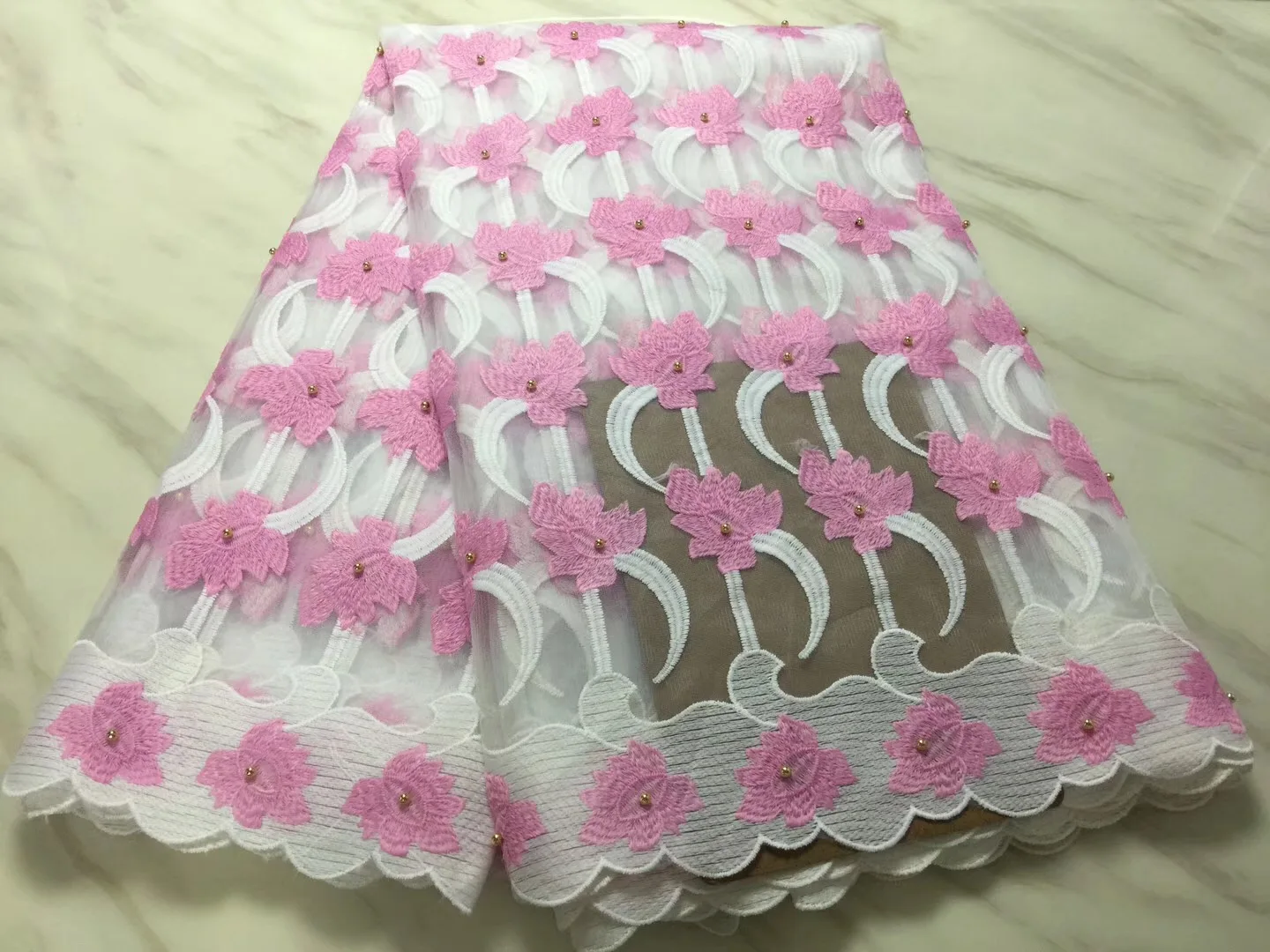 Французская Тюлевая кружевная ткань с жемчугом и камнями 2017 сетчатая из двойной