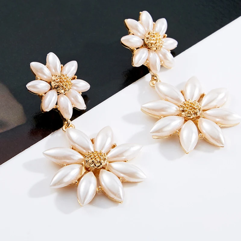 Pomlee модные корейские имитация жемчуга Серьги-подвески с цветами элегантные