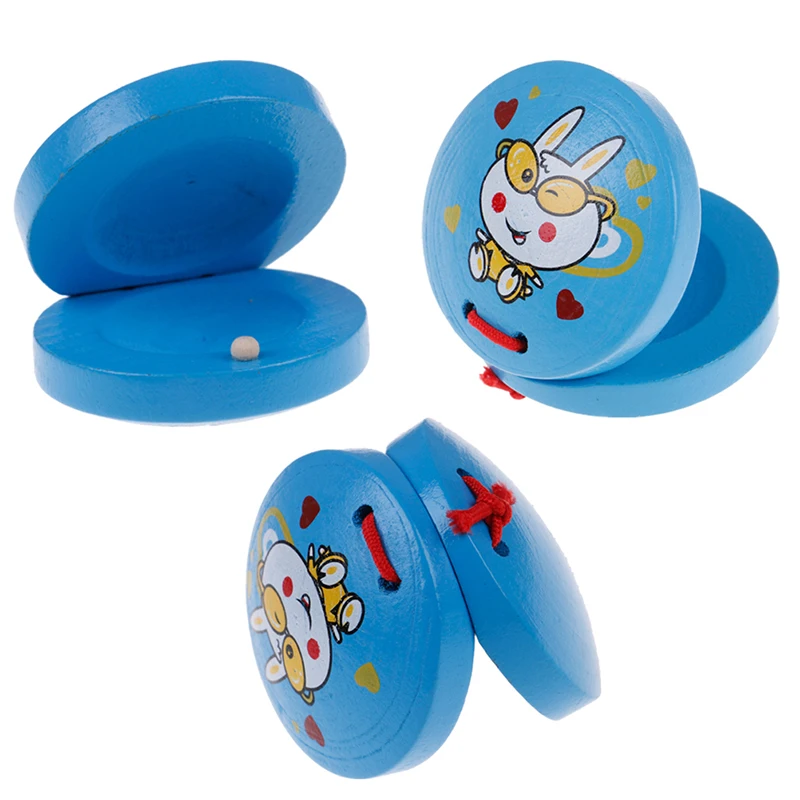 

Baby Educational Toy Cartoon Kids Wooden Castanet Clapper Handle Musical Instrument Toy Baby Hand Grasping Toy Gift Random Color