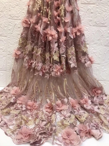 Новые африканские 3D цветы с BeadedTulle кружевная ткань оптом высокое качество