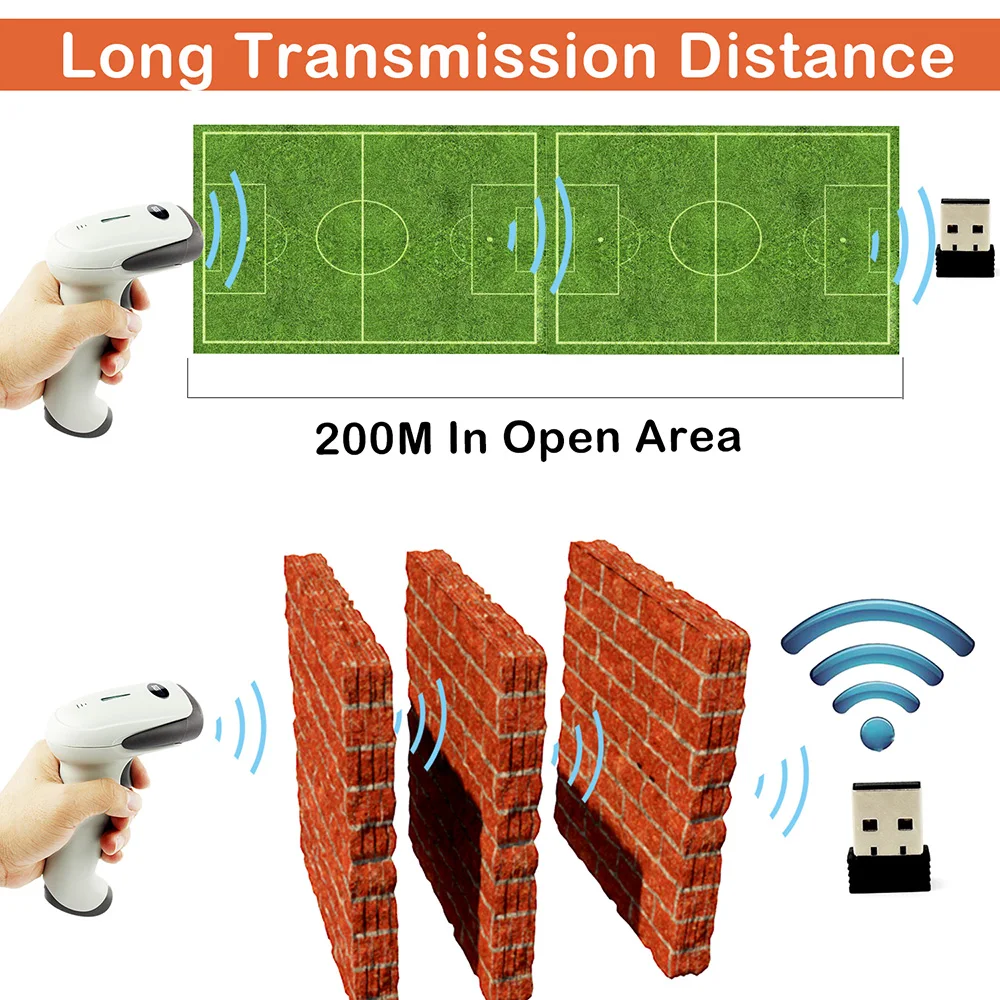 Symcode 1D 2 4G беспроводной USB сканер штрих кода с 100 метрами (330ft) Беспроводная передача