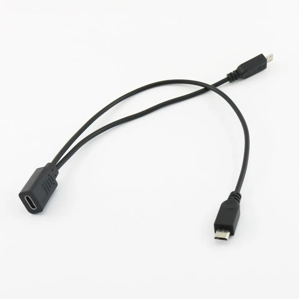 

20x USB 3.1 Type C Female Jack to Dual Micro USB Male Plug Y Splitter Data Charging Connector Cable 20+30cm