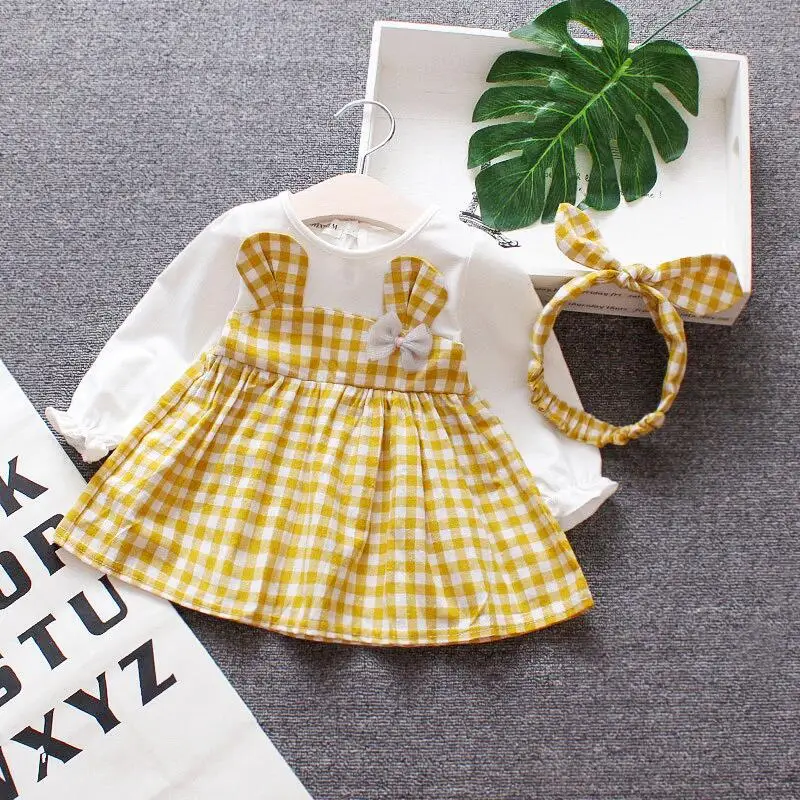 2020 Spring Long Sleeve Baby Dress For Girl Christening Birthday Newborn Dresses Casual Plaid Infant Kids Vestidos | Детская одежда и