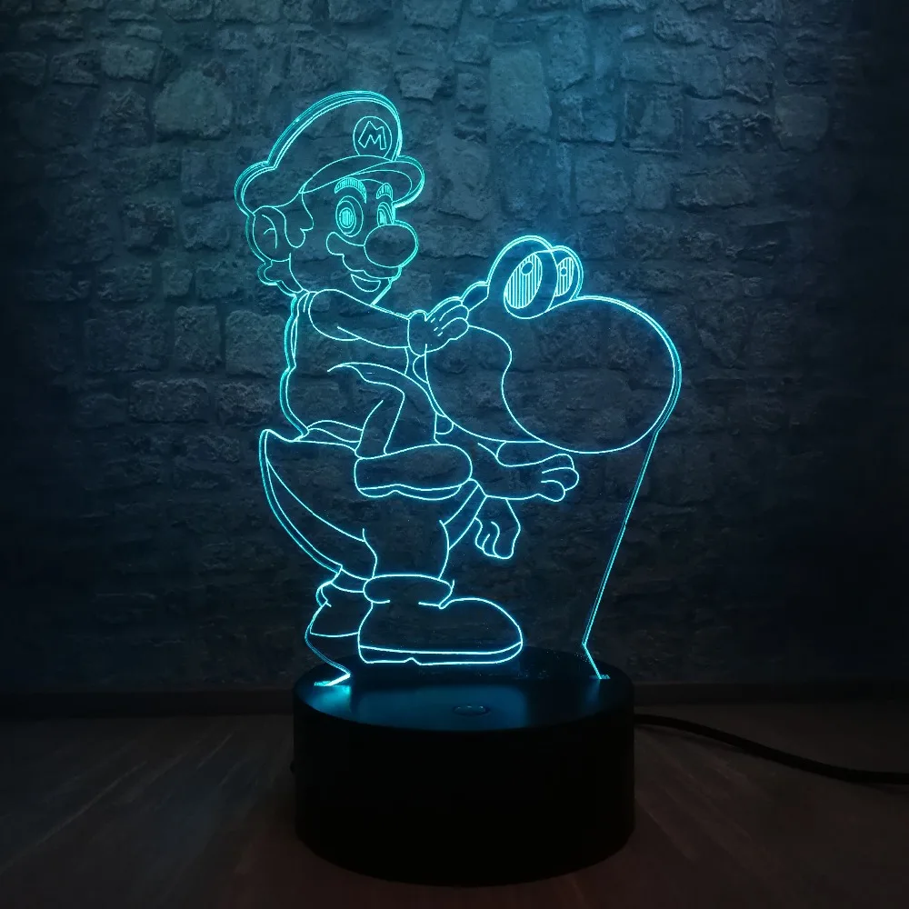 Новинка мультяшный 3D Марио Йоши светодиодный USB светильник многоцветный ночник