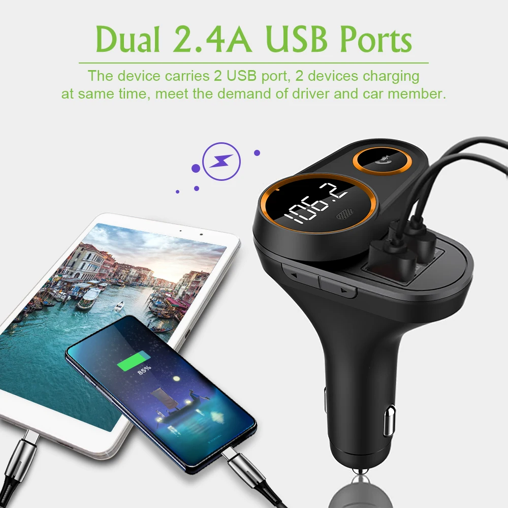 Fm-передатчик Bluetooth автомобильный вращающийся скрытый двойной USB 2.4A автомобильное