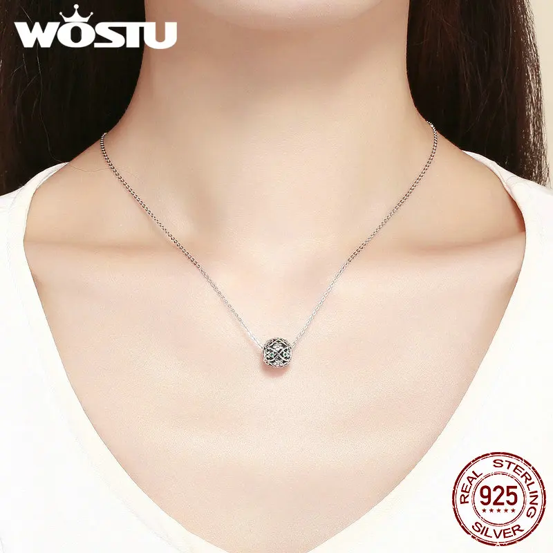 WOSTU выдолбленный дизайн 925 пробы серебряные песочные часы бусины любовь подходит браслет и ожерелье кулон нежные ювелирные изделия FIC1004