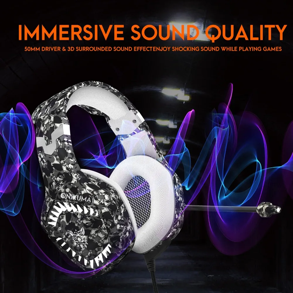 ONIKUMA K1 Pro Camouflage Grey Gaming Headset Headphones Game Earphones Casque with Mic for PC Mobile Phone Xbox One Tablet | Электроника