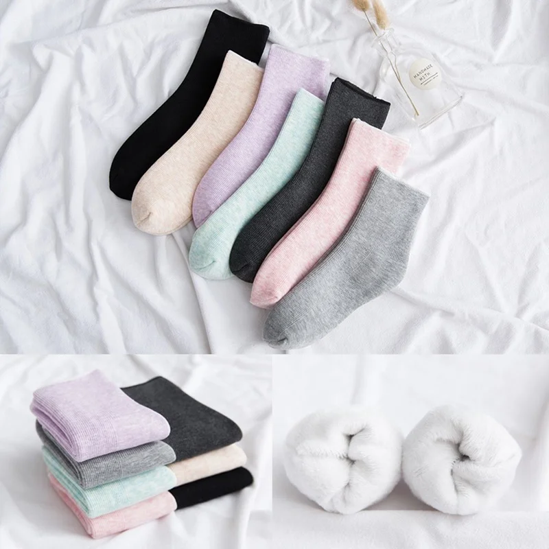 1 пара женские зимние носки теплые плотные мягкие повседневные однотонные