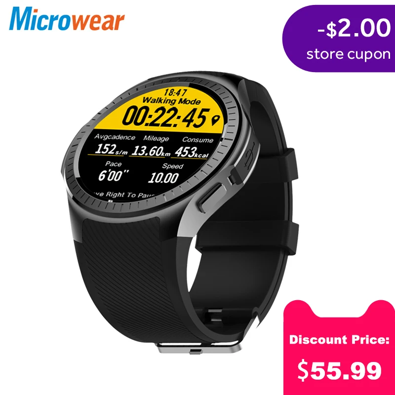 Microwear L1 профессиональные спортивные умные часы 4 ядра Smartwatch MTK2503 2G Wi Fi BT вызова 0.3MP