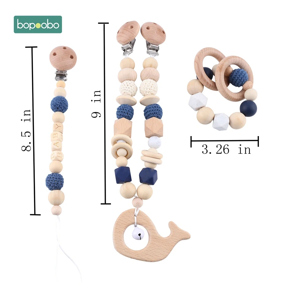 Blue Set Bopobo/детский Прорезыватель для зубов; детская коляска с силиконовыми бусинами для активного отдыха; персональный фиксатор; цепочка для соски; погремушка; держатель для пустышки; деревянный Прорезыватель - Цвет: Blue Set