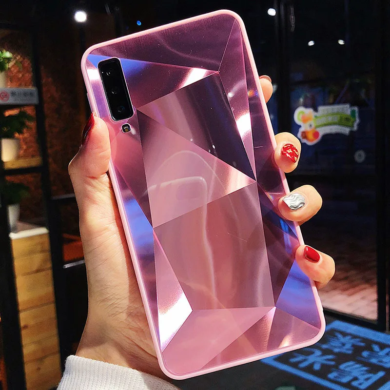 Pink 3D Алмазный чехол для планшета Lenovo samsung A7 J4 J6+ J8 A6 A8 A30 A50 A70 J3 J5 J7 чехол s голографическая Призма Лазерная крышка - Цвет: Pink