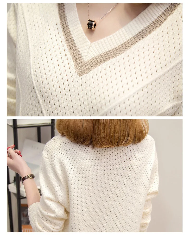 Женские свитера и пуловеры весенне-осенние корейские открытой вязки женский