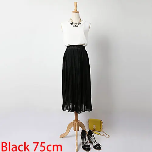 Black 75cm GAREMAY женские длинные шифоновые юбки летние плиссированные черные белые юбки школьные Faldas Largas Макси Saia богемные юбки для женщин 3019 - Цвет: Black 75cm