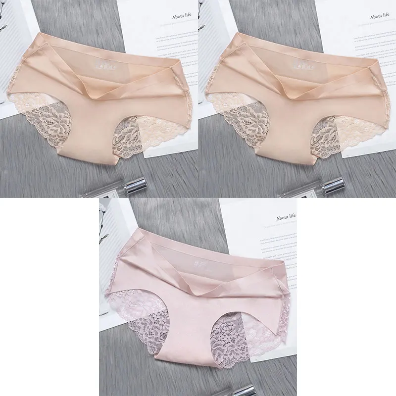 skin skin pink BZEL 3 шт./лот женские сексуальные трусики дышащие Прозрачные Нижнее белье, кружевные трусики Для женщин шелковистые бесшовные трусики 5 Цвета - Цвет: skin skin pink