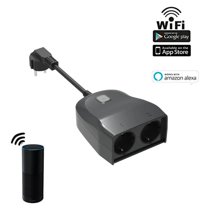 WiFi смарт-розетка и Штепсель по стандарту ЕС голоса/eWeLink 2-в-1 Уличный настенный Водонепроницаемый интеллигентая(ый) розетки для Alexa Google home