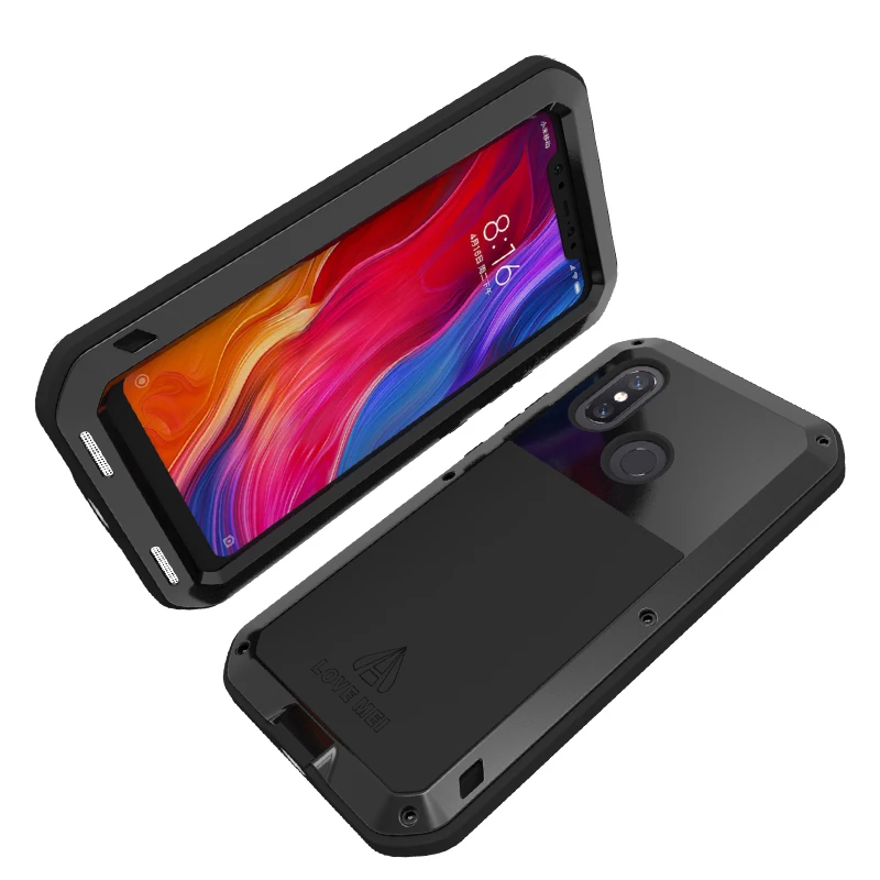 LOVE MEI Powerful Phone Cases for Xiaomi Mi 8 Mi8 Cover Heavy Duty Shockproof Case Silicone TPU Hard Metal Toughened Glass |