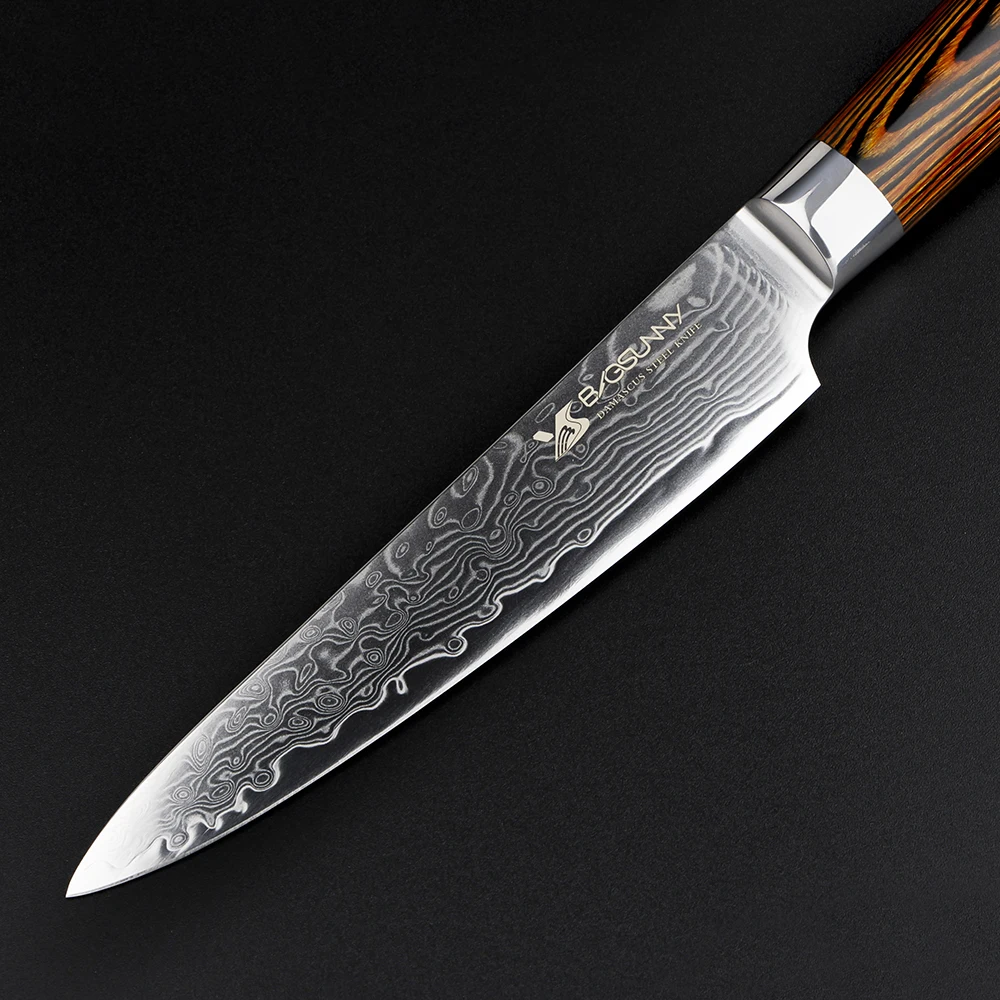 BIGSUNNY Utility Knife peeling 5&quot Inch Cutlery Damascus Steel Kitchen Pakka Wood Handle | Дом и сад