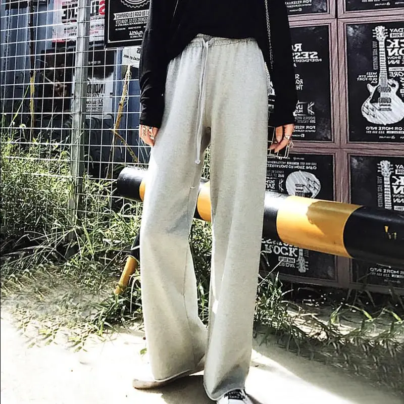 

Summer Casual Wide Leg Women Pants Large Size Elastic Waist Female Street Style High Waist Loose Long Pant Solid Color Trousers