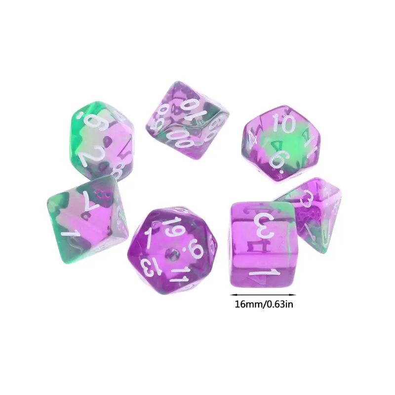 7 шт./компл. прозрачные двусторонние игральные кости D4 D6 D8 D10 D12 D20 акриловые