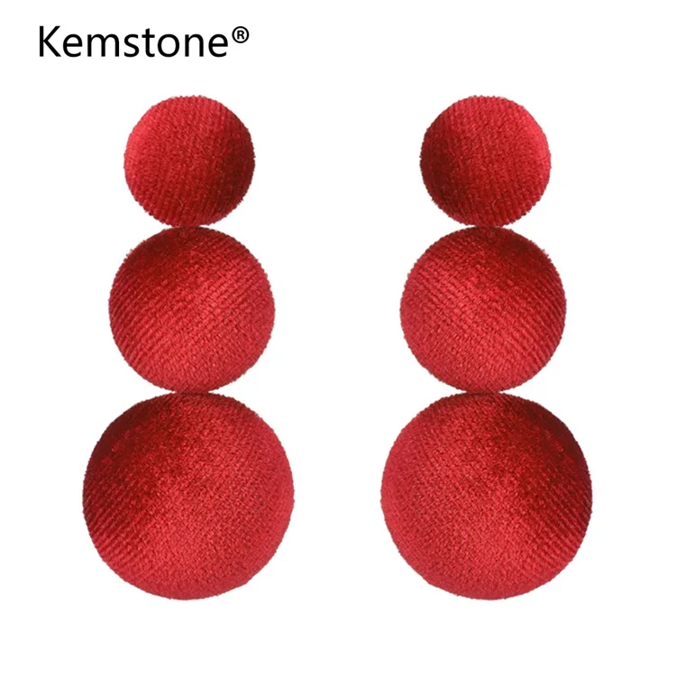 Kemstone Bohemia круглый хлопок висячие серьги три шарика ткань длинные ювелирные