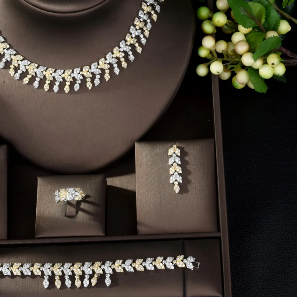 HIBRIDE роскошные женские ювелирные изделия в форме листа для невесты CZ ожерелье