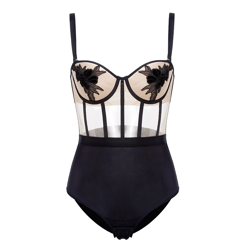 Женские сексуальные сетчатые боди Цветочные Комбинезоны с вышивкой облегающий