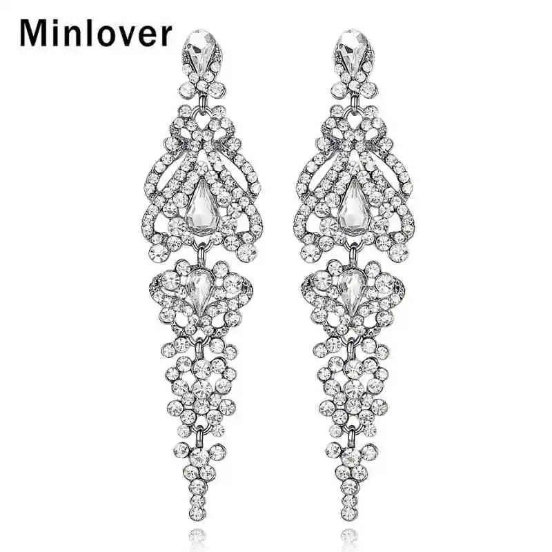 Minlover свадебные серьги кристалл длинные висячие для невесты серебряного цвета