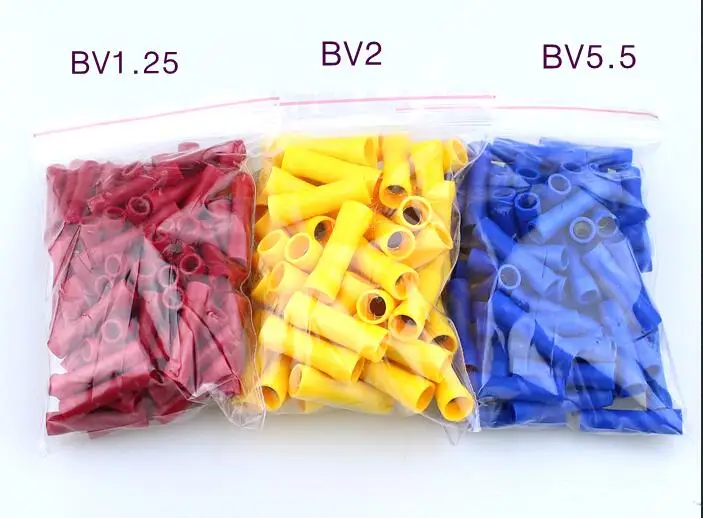 100 шт. BV1.25 BV2 BV5.5 Тип трубки полностью изолированный промежуточный Соединительный