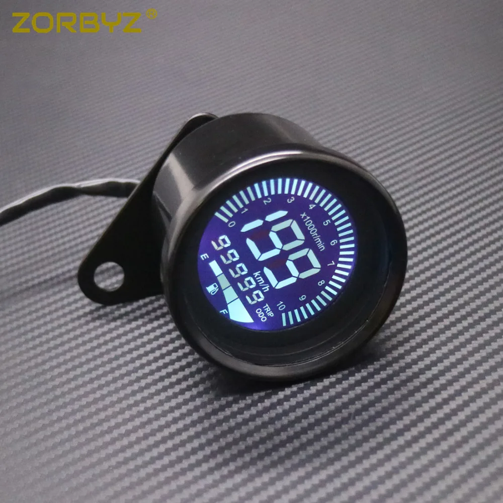 ZORBYZ черные мотоциклетные цифровой светодиодный ЖК-дисплей пробега Спидометр Тахометр Датчик уровня топлива